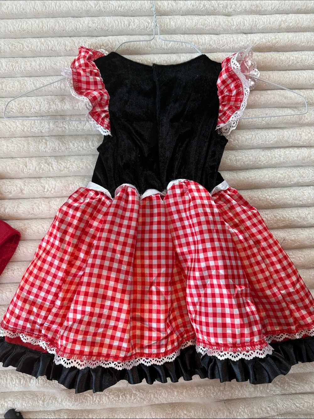 Spirit Red and Black Little Red Riding Hood Costume with Gingham Dress and Hood